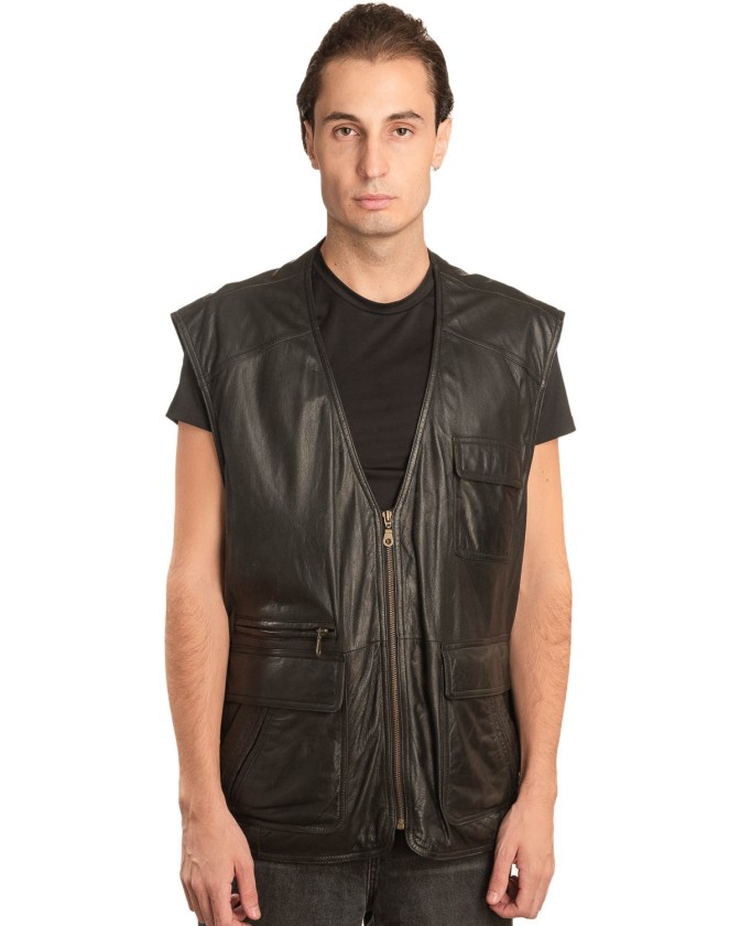 Γνήσιο Ανδρικό Δερμάτινο Γιλέκο - A49