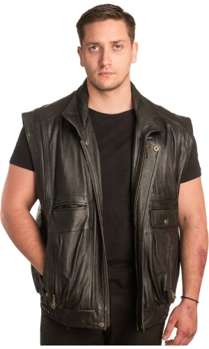 Γνήσιο Ανδρικό Δερμάτινο Γιλέκο - A119