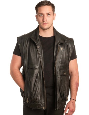 Γνήσιο Ανδρικό Δερμάτινο Γιλέκο - A119