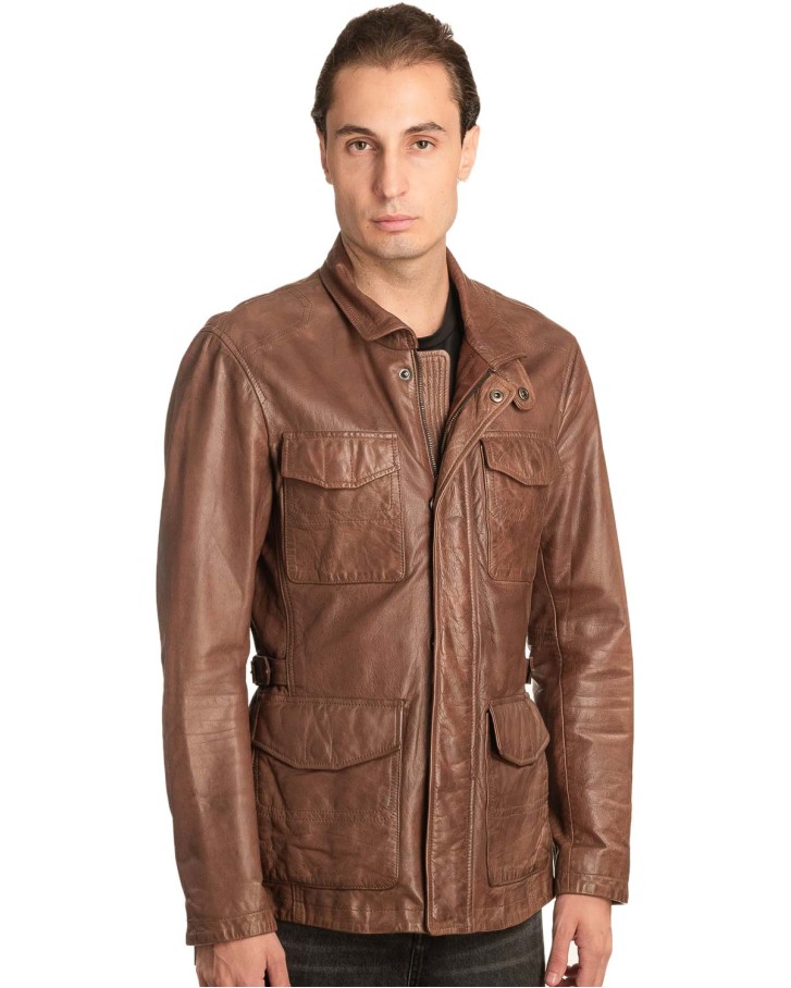  Γνήσιο Ανδρικό Δερμάτινο Μπουφάν - A138