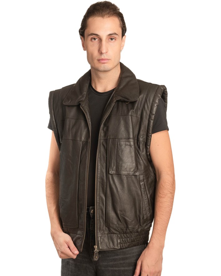 Γνήσιο Ανδρικό Δερμάτινο Γιλέκο - A144