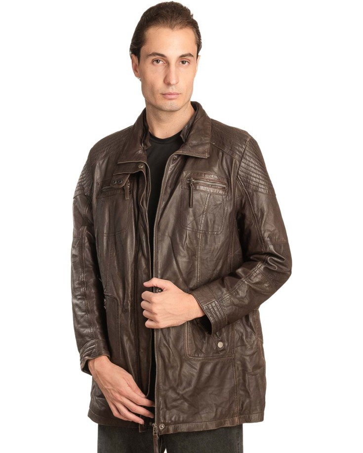  Γνήσιο Ανδρικό Δερμάτινο Μπουφάν - A168