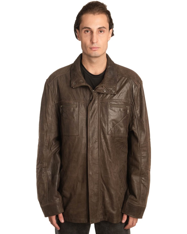  Γνήσιο Ανδρικό Δερμάτινο Μπουφάν - A346