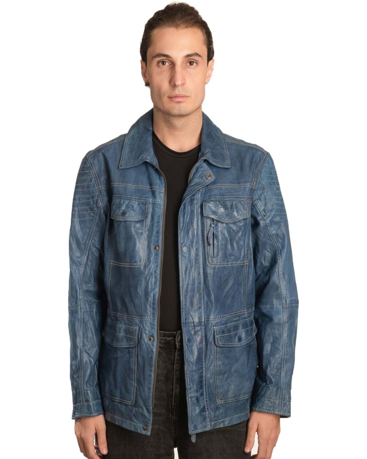  Γνήσιο Ανδρικό Δερμάτινο Μπουφάν - A450