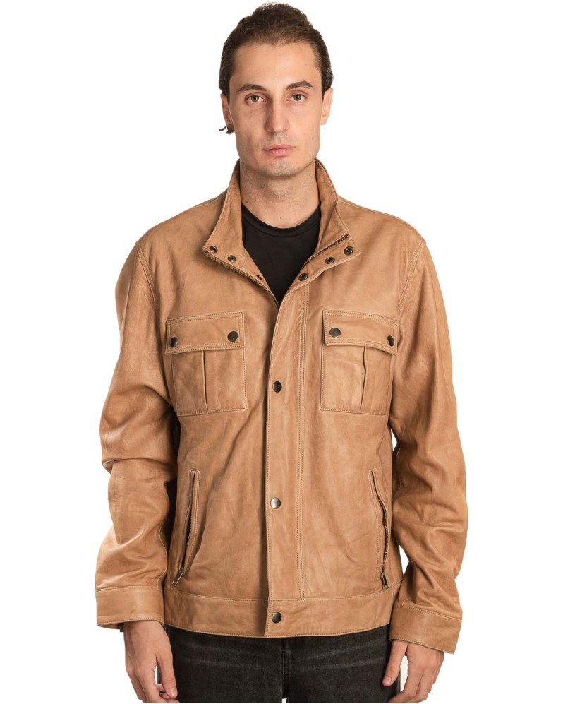  Γνήσιο Ανδρικό Δερμάτινο Μπουφάν - A467