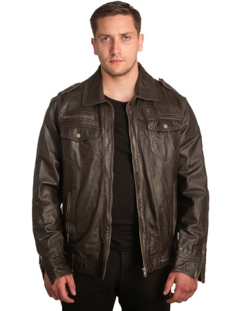  Γνήσιο Ανδρικό Δερμάτινο Μπουφάν - A498