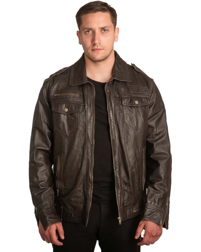  Γνήσιο Ανδρικό Δερμάτινο Μπουφάν - A498