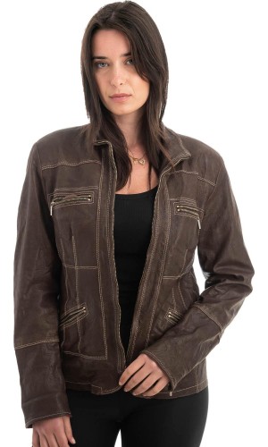 Γνήσιο Γυναικέιο Δερμάτινο Μπουφάν - H18