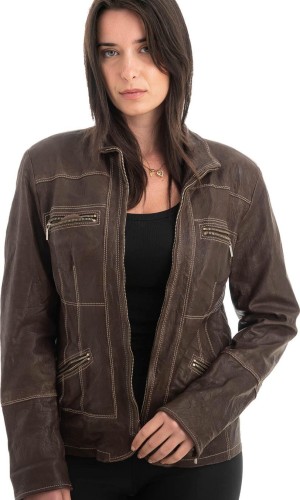 Γνήσιο Γυναικέιο Δερμάτινο Μπουφάν - H18