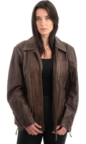 Γνήσιο Γυναικέιο Δερμάτινο Μπουφάν - H53