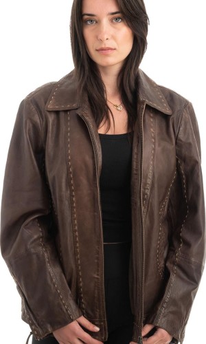 Γνήσιο Γυναικέιο Δερμάτινο Μπουφάν - H53