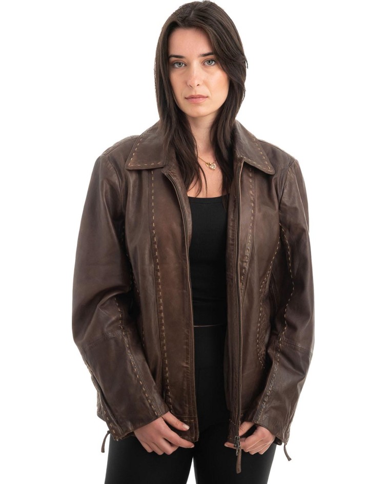 Γνήσιο Γυναικέιο Δερμάτινο Μπουφάν - H53