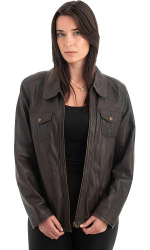 Γνήσιο Γυναικέιο Δερμάτινο Μπουφάν - H54