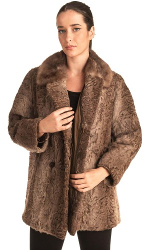 Γνήσια Γυναικεία Φυσική Γούνα Με Βιζόν Γιακά - T13