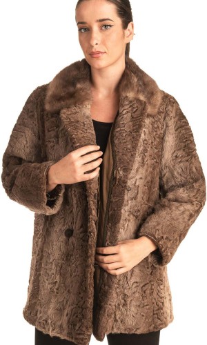 Γνήσια Γυναικεία Φυσική Γούνα Με Βιζόν Γιακά - T13