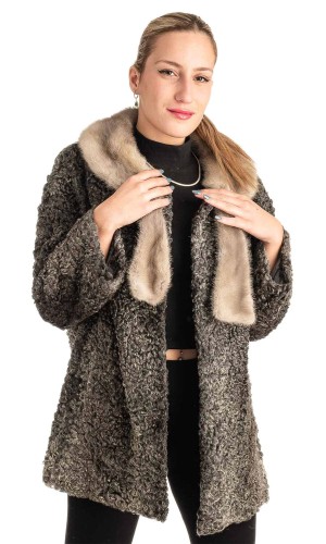 Γνήσια Γυναικεία Φυσική Γούνα Με Βιζόν Γιακά - T197