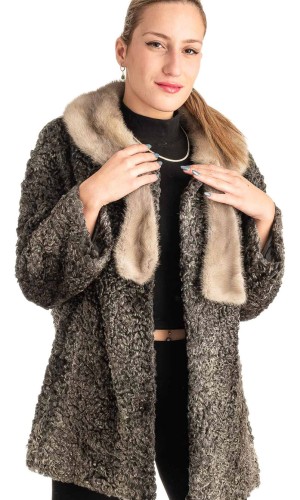 Γνήσια Γυναικεία Φυσική Γούνα Με Βιζόν Γιακά - T197