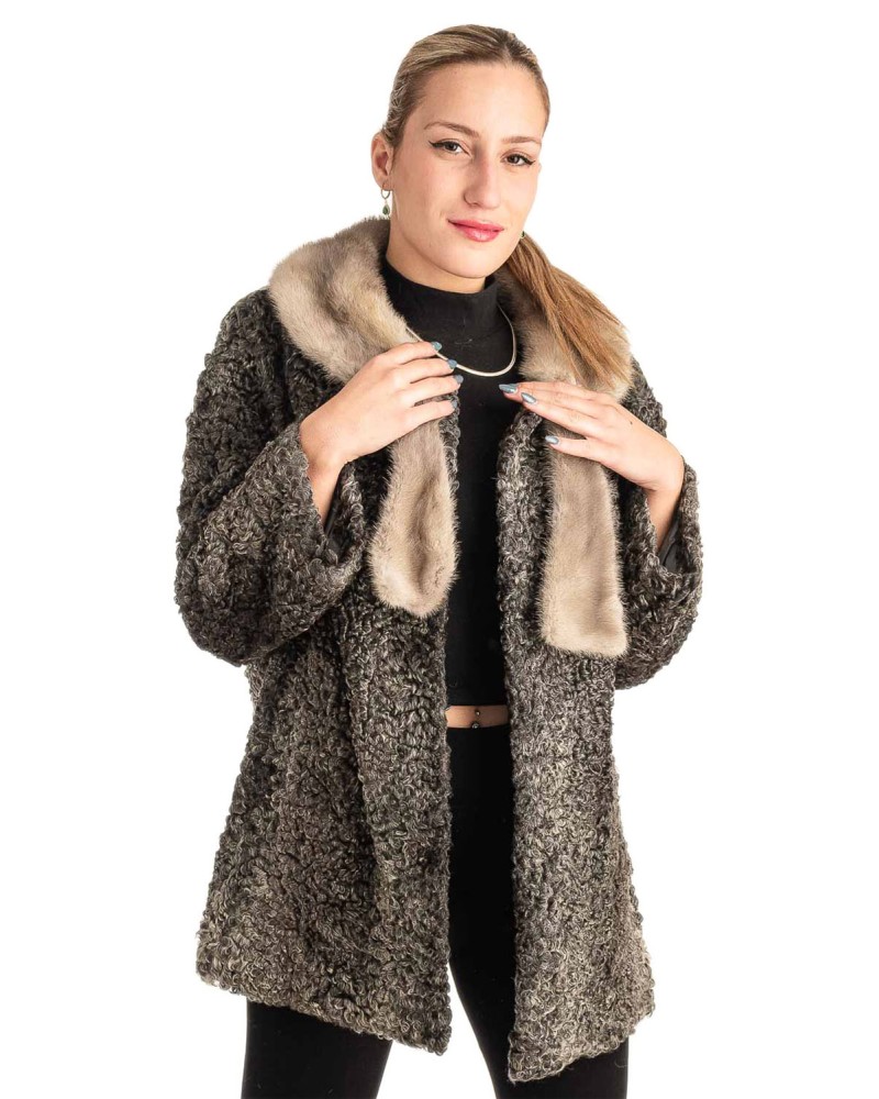 Γνήσια Γυναικεία Φυσική Γούνα Με Βιζόν Γιακά - T197