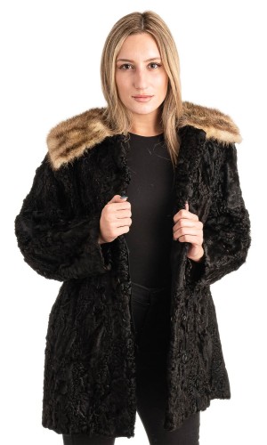 Γνήσια Γυναικεία Φυσική Γούνα Με Βιζόν Γιακά - T257