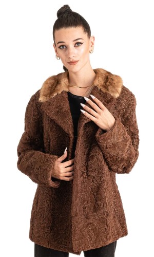 Γνήσια Γυναικεία Φυσική Γούνα Με Βιζόν Γιακά - T258