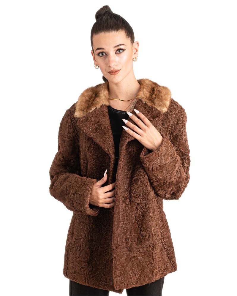 Γνήσια Γυναικεία Φυσική Γούνα Με Βιζόν Γιακά - T258