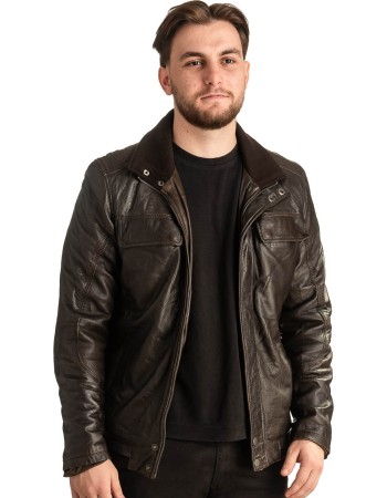 Γνήσιο Ανδρικό Δερμάτινο Μπουφάν - T371