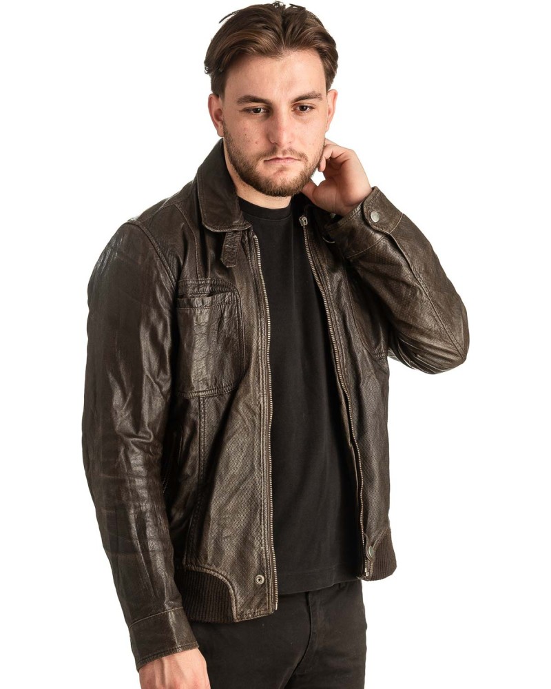 Γνήσιο Ανδρικό Δερμάτινο Μπουφάν - T375