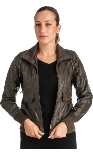 Γνήσιο Γυναικέιο Δερμάτινο Μπουφάν - T507