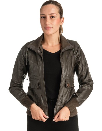 Γνήσιο Γυναικέιο Δερμάτινο Μπουφάν - T507