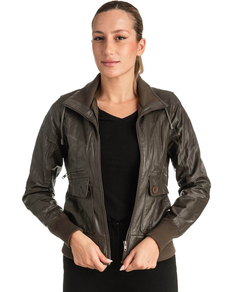 Γνήσιο Γυναικέιο Δερμάτινο Μπουφάν - T507