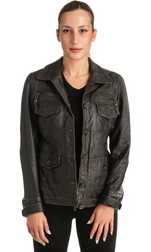 Γνήσιο Γυναικέιο Δερμάτινο Μπουφάν - T516