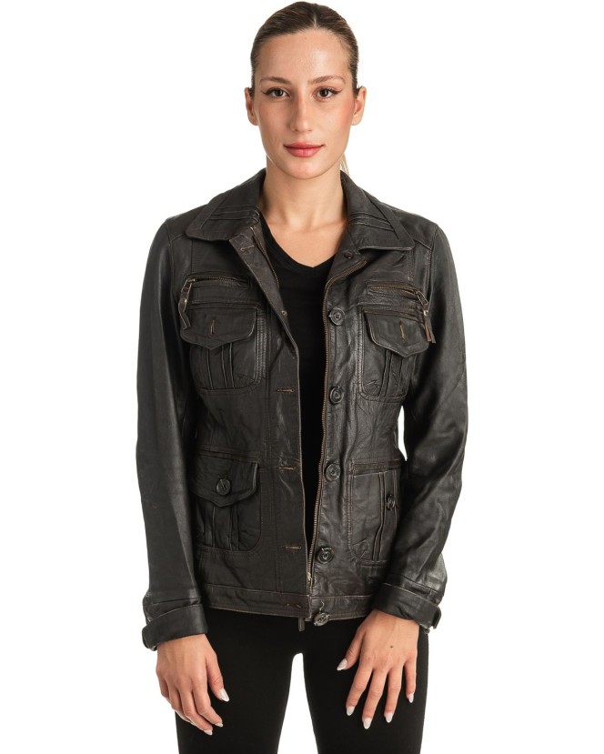 Γνήσιο Γυναικέιο Δερμάτινο Μπουφάν - T516