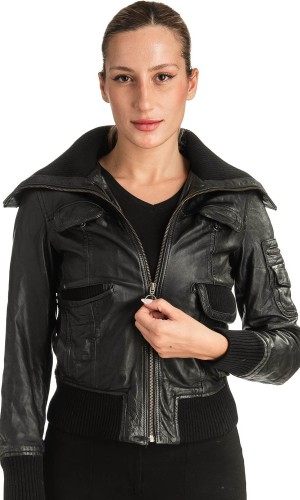 Γνήσιο Γυναικέιο Δερμάτινο Μπουφάν - T518