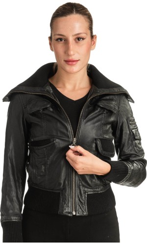 Γνήσιο Γυναικέιο Δερμάτινο Μπουφάν - T518