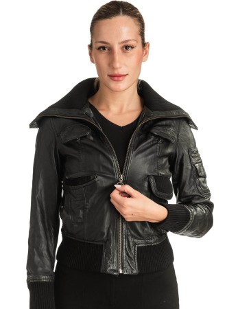 Γνήσιο Γυναικέιο Δερμάτινο Μπουφάν - T518