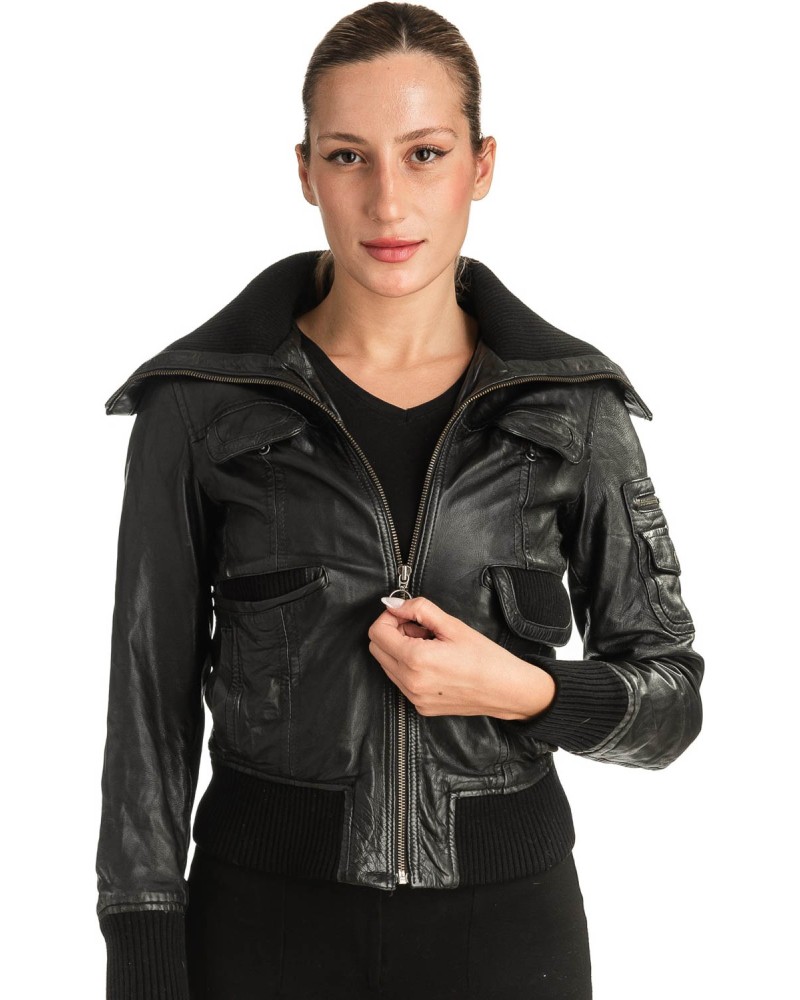 Γνήσιο Γυναικέιο Δερμάτινο Μπουφάν - T518