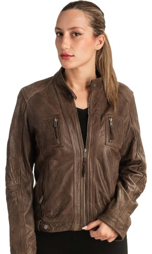 Γνήσιο Γυναικέιο Δερμάτινο Μπουφάν - T520