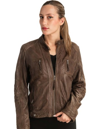 Γνήσιο Γυναικέιο Δερμάτινο Μπουφάν - T520