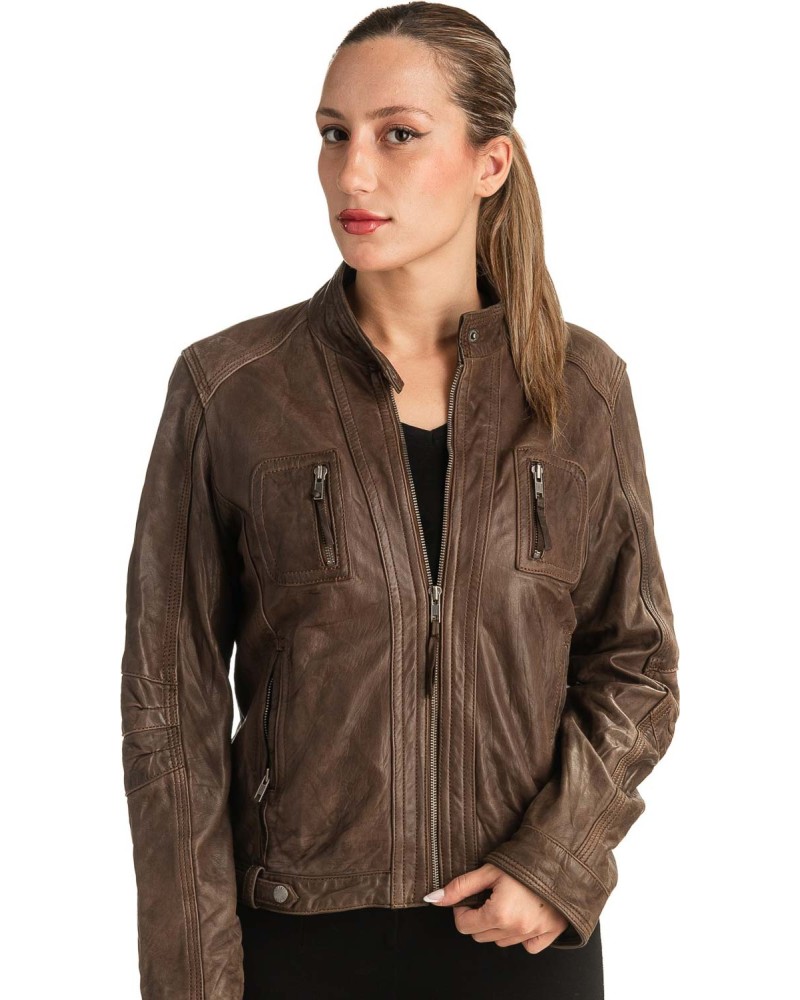 Γνήσιο Γυναικέιο Δερμάτινο Μπουφάν - T520