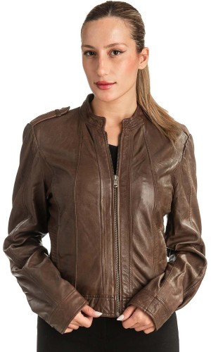 Γνήσιο Γυναικέιο Δερμάτινο Μπουφάν - T525