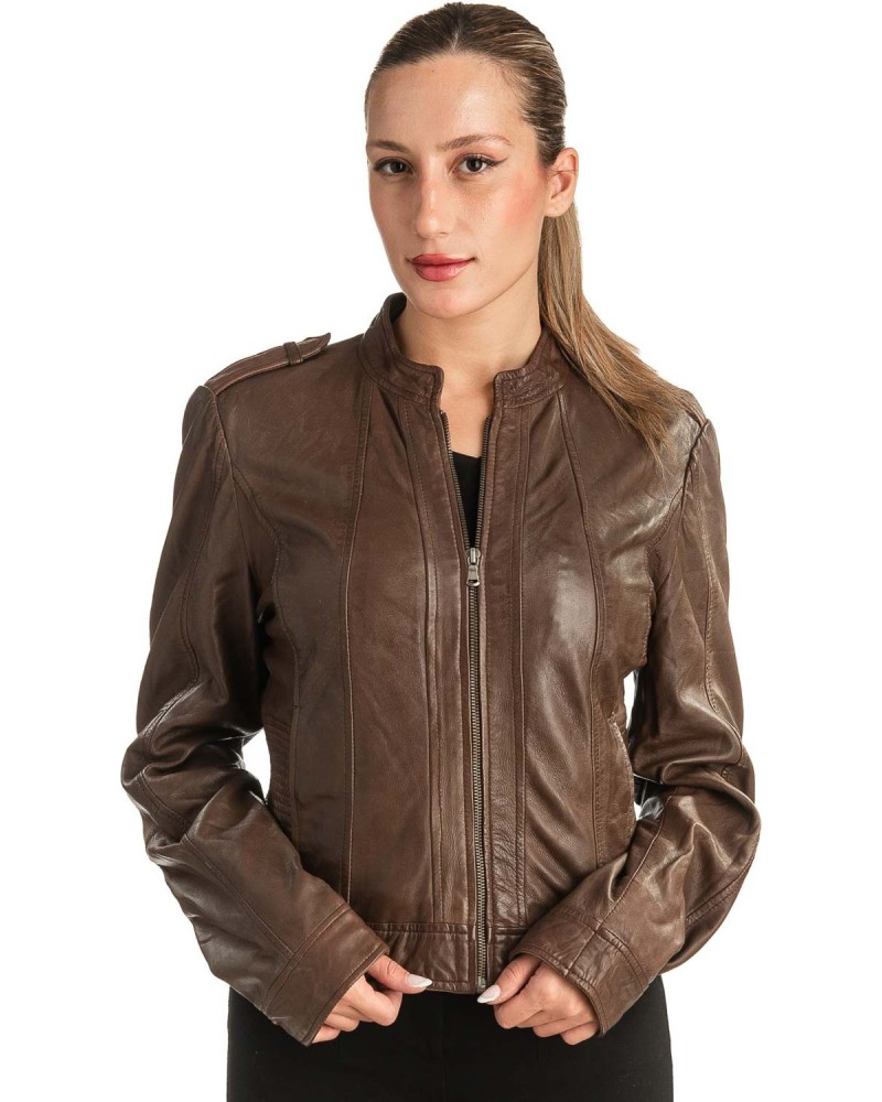 Γνήσιο Γυναικέιο Δερμάτινο Μπουφάν - T525