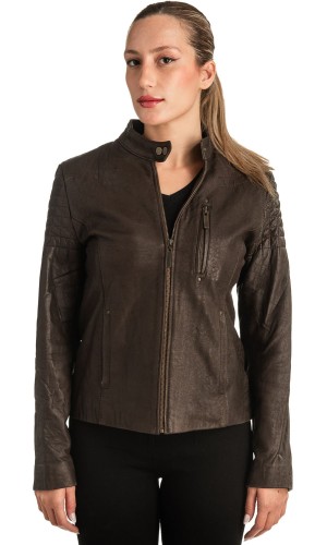 Γνήσιο Γυναικέιο Δερμάτινο Μπουφάν - T526