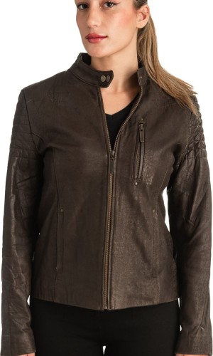 Γνήσιο Γυναικέιο Δερμάτινο Μπουφάν - T526