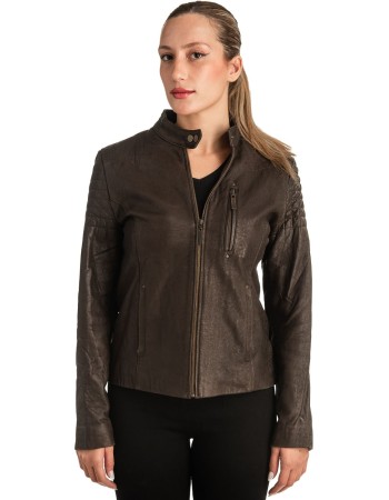 Γνήσιο Γυναικέιο Δερμάτινο Μπουφάν - T526