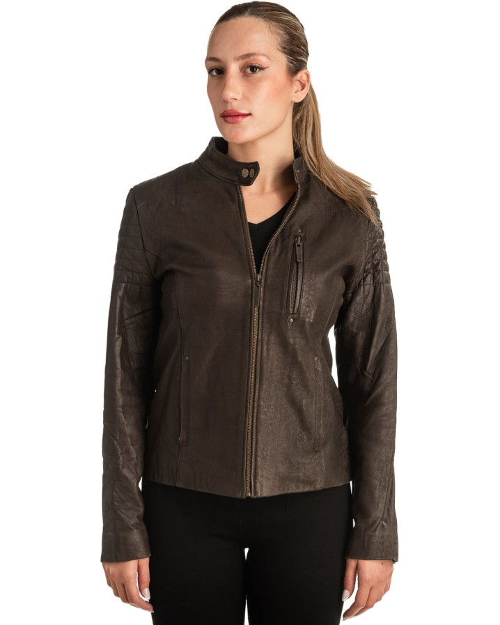 Γνήσιο Γυναικέιο Δερμάτινο Μπουφάν - T526