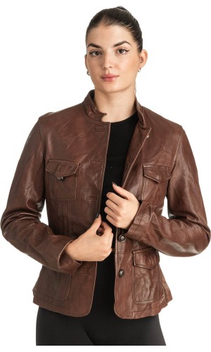 Γνήσιο Γυναικέιο Δερμάτινο Σακάκι - T535
