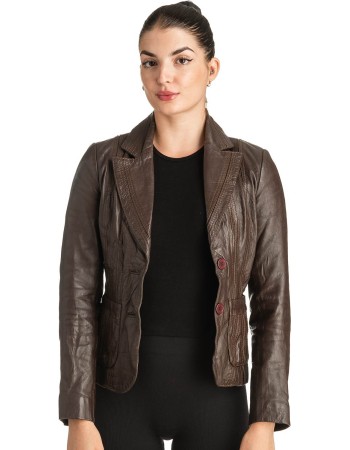 Γνήσιο Γυναικέιο Δερμάτινο Σακάκι - T538