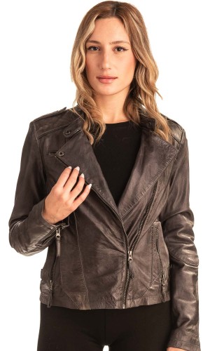 Γνήσιο Γυναικέιο Δερμάτινο Μπουφάν - T539