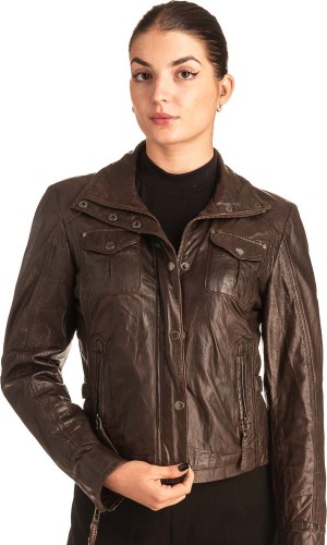 Γνήσιο Γυναικέιο Δερμάτινο Μπουφάν - T551