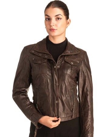 Γνήσιο Γυναικέιο Δερμάτινο Μπουφάν - T551